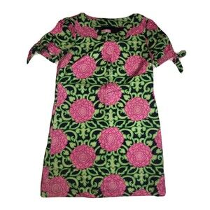 Lilly Pulitzer Silk Shift Dasha Dress 4 Navy Pink Floral Private Property